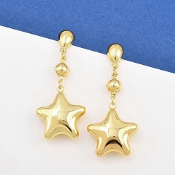 Звезда 304 из нержавеющей стали болтаться серьги, золотые, звезда, 48.5x20.5 мм