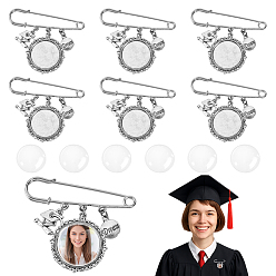 Платиновый & Цвет Нержавейки 6шт. фурнитура для броши из нержавеющей стали, с подвесками из сплава и стеклянными кабошонами, платины и нержавеющая сталь цвет, 57 мм