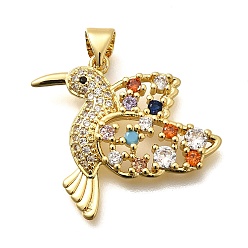 Настоящее золото 18K Стойка металлическая латунная микропрофилированная кубическая циркония подвески, долговечный, без свинца и без кадмия, амулеты птиц, реальный 18 k позолоченный, 23x27x4 мм, отверстие : 5x3 мм