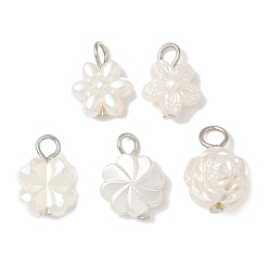 Платина Пластиковые жемчужные прелести, цветок, с железными петлями, платина, 14.5~17x10.5~12x3.5~11 мм, отверстие : 2~4 мм