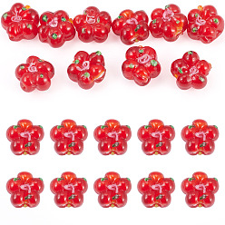 Roja 10 piezas de cuentas de Murano hechas a mano, desigual, flor, rojo, 13.5~14x14.5~15x7~8 mm, agujero: 1.4 mm