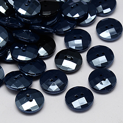 Темно-Синий Тайвань акриловые кнопки, Блеск перлы, граненые, 2-луночное, плоско-круглые, темно-синий, 15x5 мм, отверстие : 1 мм