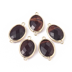 Tiger Eye Tiger Eye Links, with Golden Plated Brass Findings, Faceted, Oval, 22.5x13.5x5mm, Hole: 1.3mm