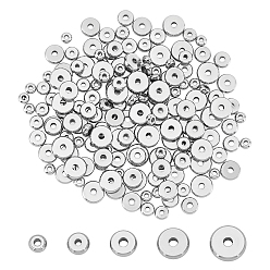 Stainless Steel Color 200Pcs 5 Styles 304 Stainless Steel Beads, Flat Round, Stainless Steel Color, 4~8x2mm, Hole: 1~2mm, 40pcs/style