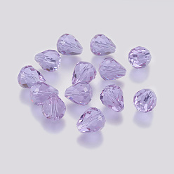 Lilac Imitation Austrian Crystal Beads, Grade AAA, Faceted, Drop, Lilac, 10x12mm, Hole: 0.9~1.5mm