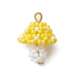 Шампанско-Желтый Бисер бисерные подвески, с железной петлей, подвески-грибы, шампанское желтый, 25x17 мм, отверстие : 2.5 мм