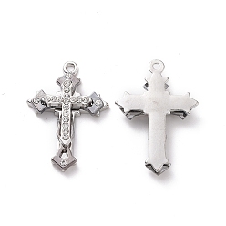 Gunmetal & Platinum Two Tone Alloy Pendant, with Crystal Rhinestone, Cross Charms, Gunmetal & Platinum, 36x24.5x5.5mm, Hole: 2mm
