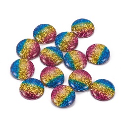 Colorful Rainbow Resin Cabochons, with Glitter Powder, Dome/Half Round, Colorful, 16x5mm