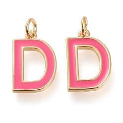 Letter D Messing Emaille-Anhänger, mit Sprungring, langlebig überzogen, echt 18 k vergoldet, letter.d, hot pink, letter.d, d: 17x11x1.8mm, Biegeringe: Innendurchmesser: 3 mm