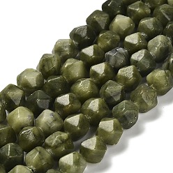 Chinese Jade Природные китайский нефрит бисер пряди, звезды вырезать круглые бусы, граненые, 9.5~10x9~10x9~10 мм, отверстие : 1~1.2 мм, около 36~38 шт / нитка, 13.58~14.37'' (34.5~36.5 см)