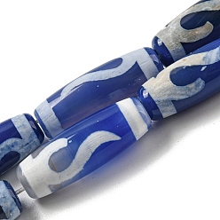 Teardrop Нити синих бусин дзи в тибетском стиле, окрашенные естественный агат бисер пряди, форма барабана, слеза, 29~30x10 мм, отверстие : 1.4 мм, около 10 шт / нитка, 11.81 дюйм (30 см)