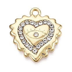 Light Gold Подвески из сплава и страза, сердце оберегает от сглаза, золотой свет, 19.5x18x3 мм, отверстие : 1.6 мм