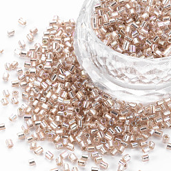 Розовый Стеклярус, серебряная подкладка цвета радуги, туманная роза, 2.5~3x2 мм, отверстие : 0.9 мм, Около 15000 шт / фунт