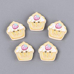 Light Khaki 2-Hole Printed Resin Buttons, Strawberry Cup Cake, Light Khaki, 14~15x12~15x2~2.5mm, Hole: 1.4mm