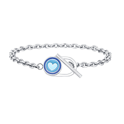 Темно-Голубой Из нержавеющей стали цепи браслеты, с эмалевыми застежками, овальные, глубокое синее небо, 8-1/2 дюйм (21.5 см)