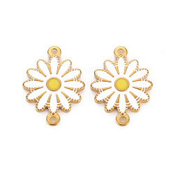 Белый 304 соединительные звенья эмалированные нержавеющие, ионное покрытие (ip), золотые, цветок, белые, 21x15.5x2 мм, отверстие : 1.4 мм