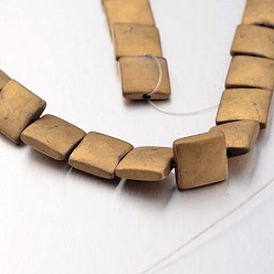 Golden Plated Electroplate Non-magnetic Synthetic Hematite Bead Strands, Frosted, Flat Slice Square Beads, Golden Plated, 8x8x3mm, Hole: 1mm, about 49pcs/strand, 15.7 inch