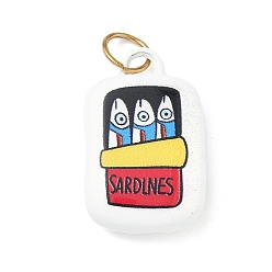 Белый Печать 304 подвески из нержавеющей стали, прямоугольник с банкой сардин, с целью перехода в кольце, белые, 21x12.5x4.5 мм, отверстие : 4.5 мм