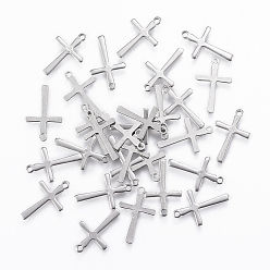 Stainless Steel Color Tarnish Resistant 201 Stainless Steel Tiny Cross Charms, Stainless Steel Color, 14.5x9x0.8mm, Hole: 1mm