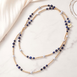 Ляпис-Лазурь Круглые ожерелья из натуральных бусин лазурита и синтетического говлита, обвивающие шею., с CCB пластиковые шарики, золотые, 48.03~48.82 дюйм (122~124 см)