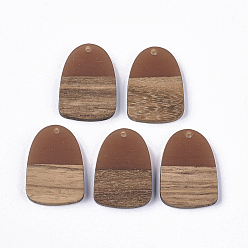 Sienna Transparent Resin & Walnut Wood Pendants, Teardrop, Sienna, 28x20x3~4mm, Hole: 2mm