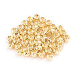 Real 18K Gold Plated 304 Stainless Steel Beads, Hollow Round, Real 18K Gold Plated, 4x3.5mm, Hole: 1.6mm, about 500pcs/bag