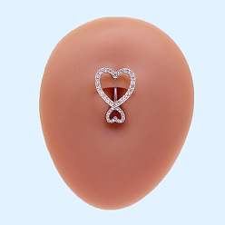 Прозрачный 316l хирургическая нержавеющая сталь микропаве кубический цирконий кольца для живота сверху вниз, сердце, цвет нержавеющей стали, прозрачные, 22 мм