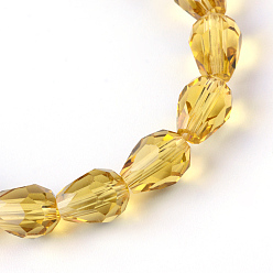 Goldenrod Transparent Glass Bead Strands, Faceted Teardrop, Goldenrod, 8x6mm, Hole: 1mm, about 65pcs/strand, 17.99 inch(45.7cm)