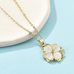 Золотой Латунный кубический циркониевый стеклянный кулон в виде клевера кошачий глаз ожерелья для женщин, 304 цепь из нержавеющей стали, ионное покрытие (ip), золотые, 15.87 дюйм (40.3 см)