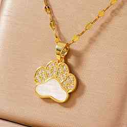 Золотой Модные латунные подвески с микропаве из прозрачных кубических цирконий в виде отпечатка лапы медведя для женщин, золотые, 15.75 дюйм (40 см)