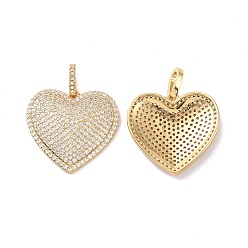 Clear Heart Brass Micro Pave Cubic Zirconia Pendants, Cadmium Free & Nickel Free & Lead Free, Real 18K Gold Plated, Clear, 31mm, Hole: 3x6mm