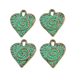 Сердце Сплавочные подвески тибетского стиля, античная бронза и зеленая патина, сердце, 19.5x17.5x2 мм, отверстие : 2.5x3.5 мм