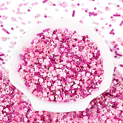 Ярко-Розовый Смешанные гальванические и негальванические стеклянные бусины, для изготовления ювелирных изделий, разнообразные, ярко-розовый, 1.2~7.5x1.5~4.8 мм, отверстие : 0.7~1.4 мм, Около 11250 шт / фунт