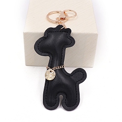 Black PU Leather Keychain, with Metal Findings, Giraffe, Black, Pendant: 13x8cm