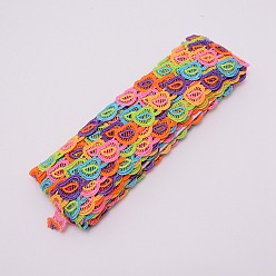 Colorful Heart Embroidered Polyester Ribbon, Edge Trim Ribbon, for DIY Sewing Supplies, Colorful, 1"(25mm), about 15yards/card(13.72m/card)