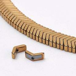 Golden Plated Electroplate Non-Magnetic Synthetic Hematite Strands, V Shape, Grade A, Golden Plated, 3x6x2mm, Hole: 0.5mm, about 284pcs/strand, 15.74 inch