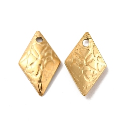 Настоящее золото 18K Ионное покрытие (ip) 304 кулон из нержавеющей стали, фактурная подвеска в виде ромба, реальный 18 k позолоченный, 16x9.5x2 мм, отверстие : 1.2 мм