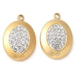 Белый Полимерная глина стразами подвески, с 304 фурнитурой из нержавеющей стали, ручная полировка, овальный шарм, ионное покрытие (ip), белые, 17x11.5x3.5 мм, отверстие : 1.5 мм