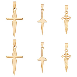 Золотой 6 шт 3 стили 304 подвески из нержавеющей стали, очарование меча, золотые, 34~45x14~25x3 мм, отверстие : 4x8 мм, 2 шт / стиль