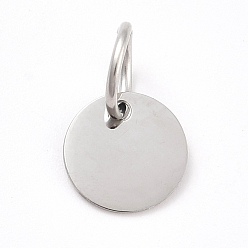 Stainless Steel Color Non-Tarnish 304 Stainless Steel Pendants, Flat Round, Stainless Steel Color, 15x10x0.5mm, ring: 8x1mm, Hole: 6mm