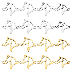 Золотой & Цвет Нержавеющей Стали 16 шт. 2 цвета подвески-соединители из нержавеющей стали, конные ссылки, золотые и нержавеющая сталь цвет, 16x18x1 мм, отверстие : 1.2 мм, 8 шт / цвет