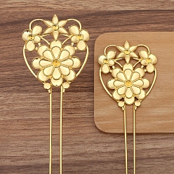 Золотой Сплав вилка волос выводы, кабошон настройки, цветок, золотые, 70x58 мм