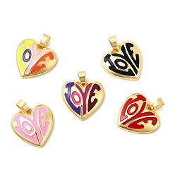 (52) Непрозрачная лаванда Латунь эмаль подвески, сердце прелести, без свинца и без кадмия, долговечный, стойки покрытие, реальный 18 k позолоченный, разноцветные, 19x20x4.5 мм, отверстие : 3.5x5.5 мм