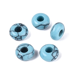 Синтетическая Бирюза Синтетические бирюзовые европейские шарики, гладкая рондель, бусины с большим отверстием, 10x4.5~5 мм, отверстие : 4 мм