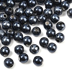 Black Glazed Porcelain Round Beads, Glossy Ceramic Beads, Black, 6mm, Hole: 1.5mm