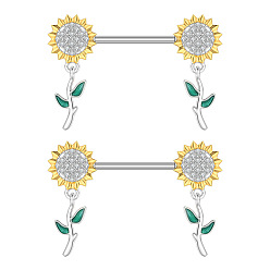 Цветок 304 Штанги для сосков из нержавеющей стали с желтой эмалью, цвет нержавеющей стали, цветок, 22.4x16 мм