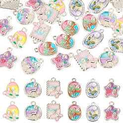 Mixed Shapes 24Pcs 6 Styles Alloy Enamel Pendants, with Imitation Pearl, Silver, Mixed Shapes, 18.5~21.5x12~16x4.5~6mm, Hole: 1.5~2mm, 4pcs/style