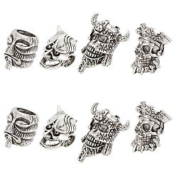 Antique Silver 8Pcs 4 Style Tibetan Style Alloy Beads, Antique Silver, 15~23x14~23x15~17.5mm, Hole: 4~8mm, 2pcs/style