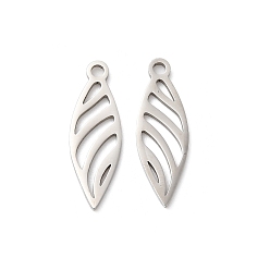 Нержавеющая Сталь Цвет Не тускнеющие 201 подвески из нержавеющей стали, лазерная резка, полый, очарование листа, цвет нержавеющей стали, 20x6.5x1 мм, отверстие : 1.6 мм