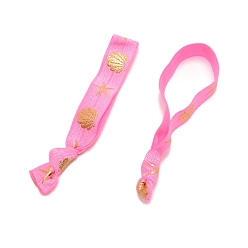 Pearl Pink Chinlon Elastic Cords, Flat with Starfish & Shell Pattern, Garment Accessories, Pearl Pink, 16mm